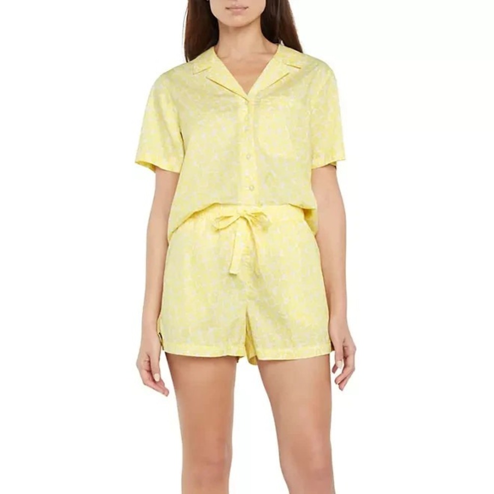 Gap Womens 2-Piece Woven Cotton Pajama Set Yellow Floral Size Large